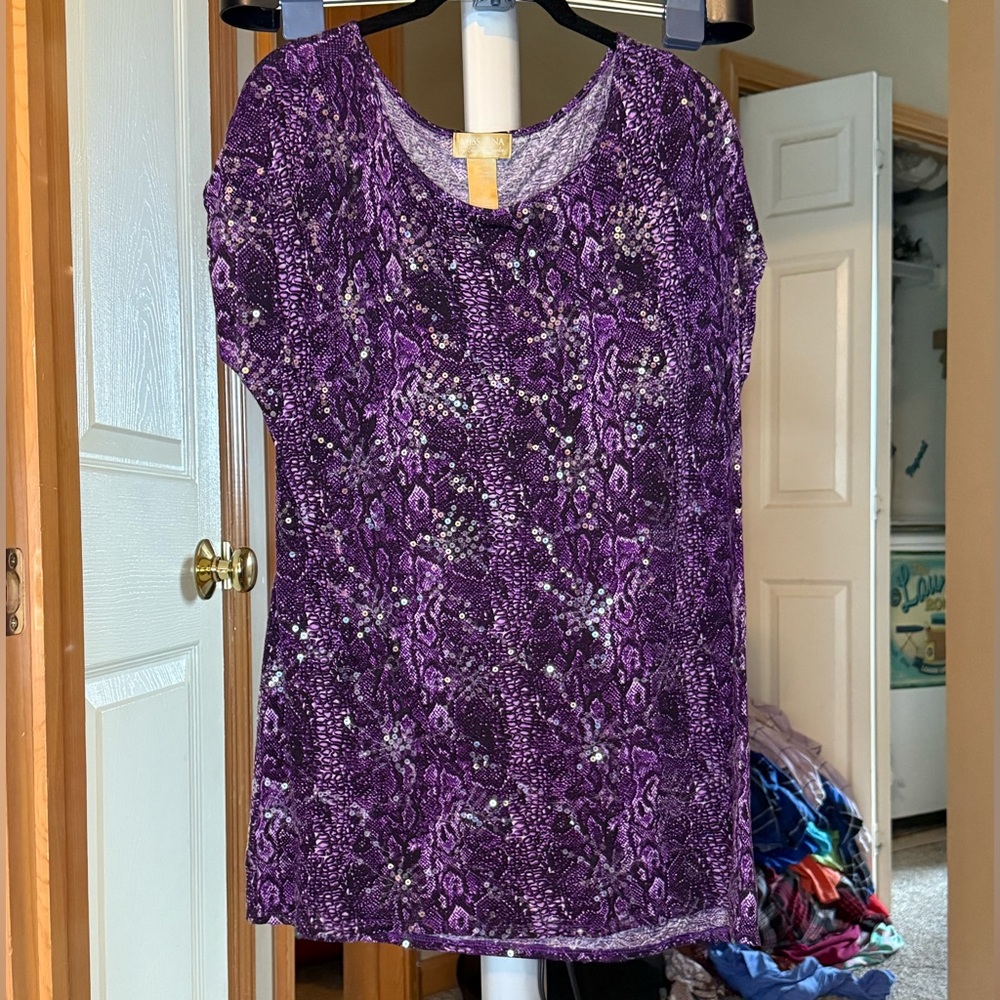 *Miss Tina by Tina Knowles Blouse - Purple Python with Sequins - XL